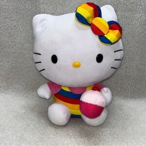 TY Hello Kitty by Sanrio plush 11" rainbow stripes pink cupcake 2013